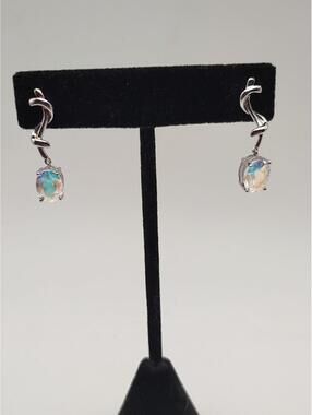 Sterling CZ Drop Earrings AB Finish Prom Bridal 925